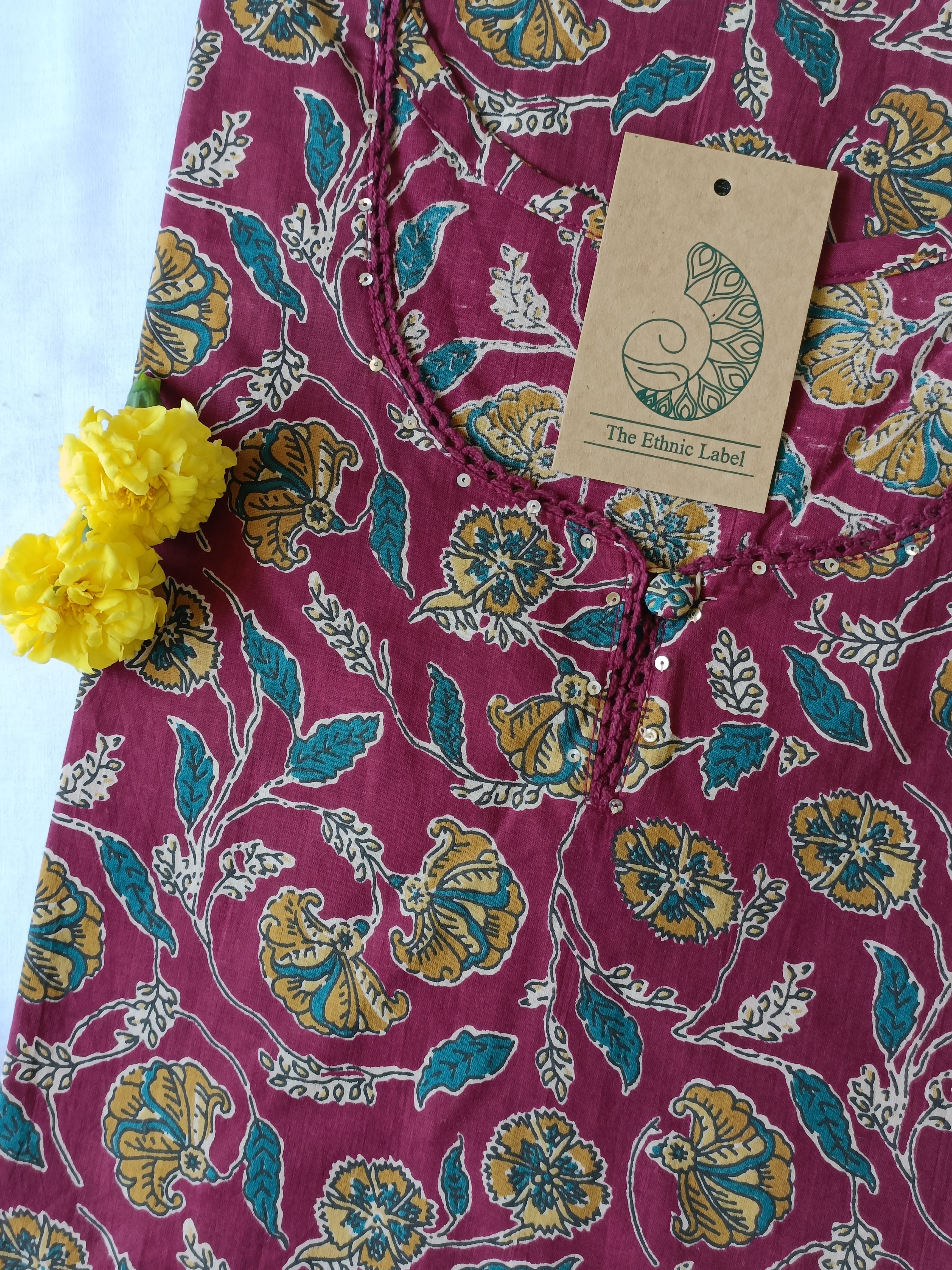 Hand Block Printed Majenta Jaal Cotton Kurta