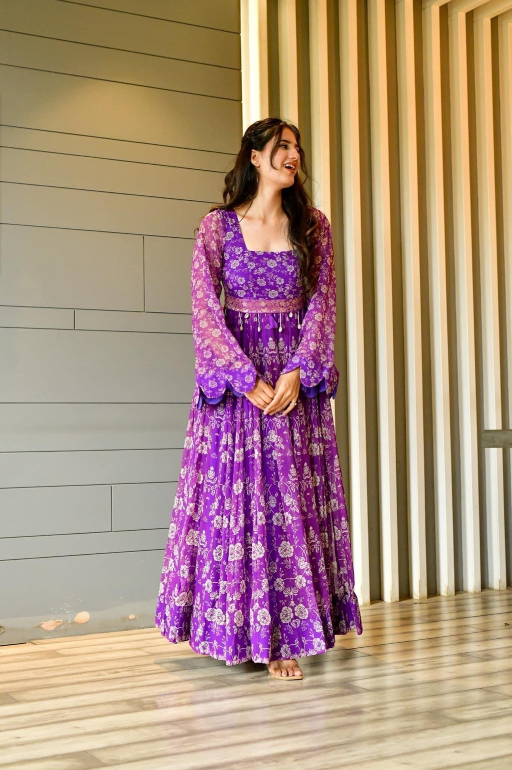Madhumita purple georgette dress